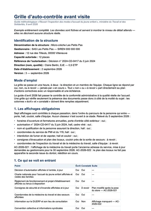 Page du document : Grille d'auto-contrôle avant visite