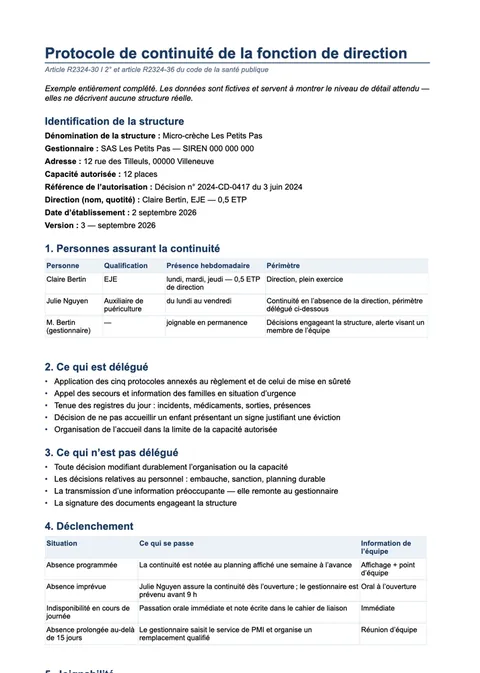 Page du document : Continuité de la fonction de direction